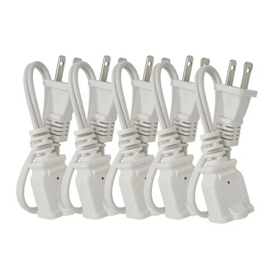 5-Pack 18 Gauge 2 Prong Power Cord, 8 Inch Short AC Extension Cord Cable for ... - Image 1 of 4
