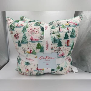 🌟Cath Kidston Shine Bright Cream 2 Holiday Pillows Euro Shams Christmas Village - Picture 1 of 6