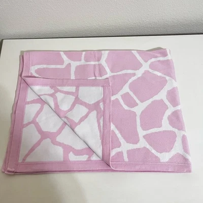 Pottery Barn Kids Pink White Giraffe Print Baby Blanket 100% Cotton Knit PBK - Image 1 of 4