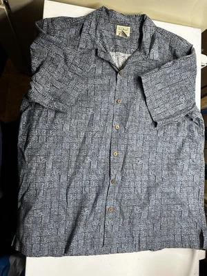 LL Bean Button Up Shirt Mens Large Blue Regular Fit Short Sleeve Aztec Tribal - Image 1 of 3