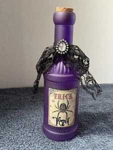 Halloween Decor Witch Glass Potion Bottle Trick Or Treat 8” - Picture 1 of 5