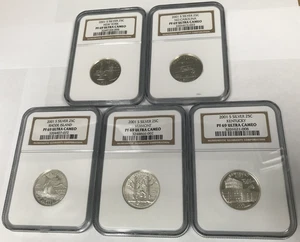 2001-S Silver Proof Statehood Quarter Set NY NC RI VT KY - NGC PF69 Ultra Cameo - Picture 1 of 12