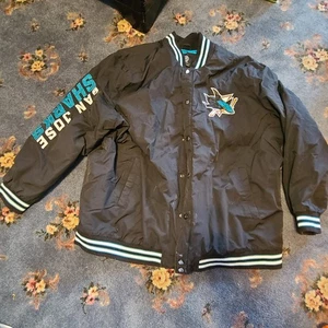 Vintage San Jose Sharks Jacket 6XL Blue White Stripes NHL Hockey Carl Banks - Picture 1 of 19