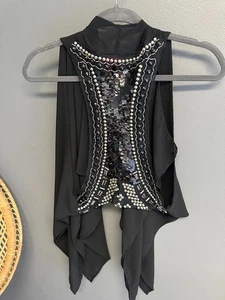 Daytrip Damen Gr. Small offene Weste schwarz Perlen Pailletten verziert Racerback - Bild 1 von 5