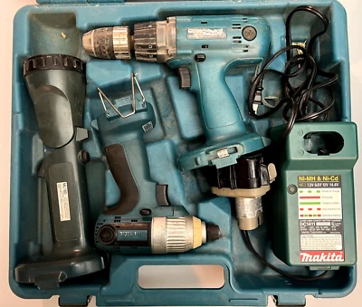 MAKITA 6843 d, 6980FD, ML180 w/CHARGER, CASE-ALL WORKING -2= 12V -2.6ah BATTERY - Image 1 of 4