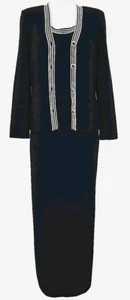 ST. JOHN Collection Black Ivory 3 Piece Knit Jacket Top Maxi Skirt set P 0/2 - Picture 1 of 8