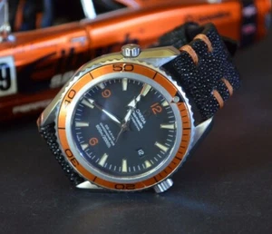 PULSERA RELOJ 22 20 18MM NEGRO MARRÓN RAYAS AUTÉNTICAS MA CORREA PARA OMEGA ETC - Imagen 1 de 12