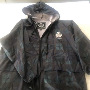 VINTAGE SCOTLAND Kids Rain Jacket Full Zip Plaid green/black w/ Thistle, SIZE S - Picture 1 of 8