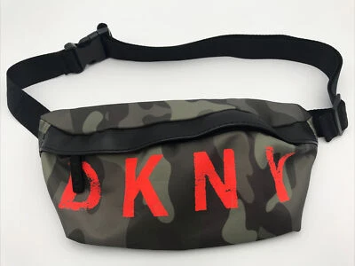 DKNY Belt Camouflage Print Lined Waist Sling Bum Bag Pack Neon Orange Zip Close - Image 1 of 4