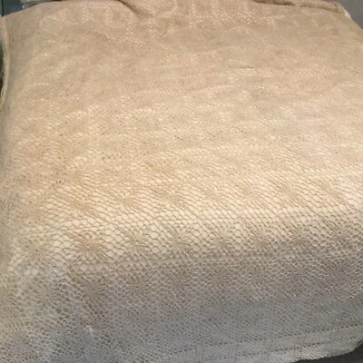Vintage Duvet Cotton Embroidered Crochet Full Double Beige 70 X 85 Tiny  Stained - Image 1 of 4