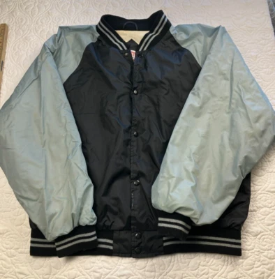 Athletic Works Mens XL Black and Grey Windbreaker Bomber Snap Button Jacket Y2K - Image 1 of 4