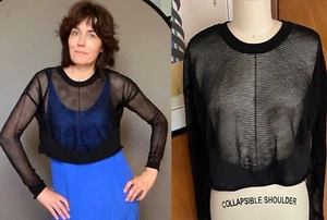 ALEXANDER WANG Sheer Mesh Net crop Top sweater pullover black Sz S - Picture 1 of 12