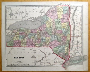 NEW YORK STATE, USA, Original Antique hand coloured Map 1842 - Bild 1 von 3