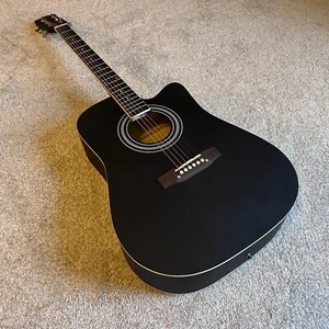 41" Dreadnought Black Acoustic Guitar Package with Cutaway, Spruce Top, Gig Bag - Picture 1 of 16