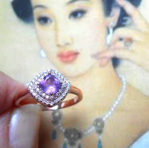 Schöner alter Pompadour Ring Roségold Silber Amethyst Brillanten - Bild 1 von 6