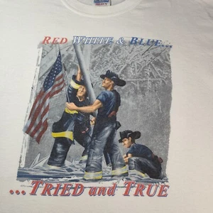 VINTAGE T Shirt Men XL Gray Firemen Firefighters 9/11 Memorial Tee Service USA - Picture 1 of 9