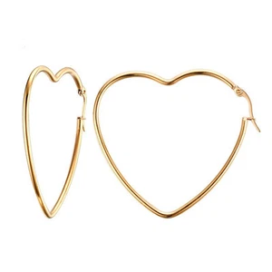 Pendientes de compromiso corazón de acero inoxidable enchapados en oro de 18 K para mujer - Imagen 1 de 6