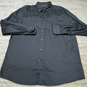 John Henry Mens XL Black Button Down Dress Shirt Cotton Blend Long Sleeve - Picture 1 of 7