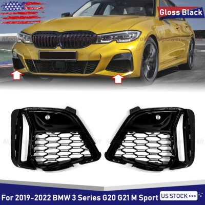 Fits 19-2022 BMW M340i G20 G21 M Sport Front Bumper Fog Light Cover Grille Black Foto 1 de 4