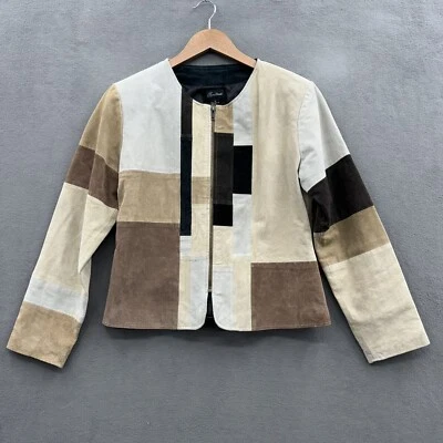 Chaqueta de cuero de gamuza mediana vintage Karen Arnold para mujer retazos multicolores Foto 1 de 4
