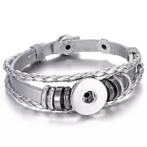 Brazalete Dije Triple Hebra Gris y Plata Cuero Trenzado con Botones ~ Nuevo - Imagen 1 de 3
