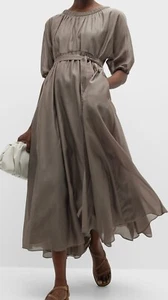 New S' MaxMara $1195 10-14US/48IT Cotton/Silk Lined/Sash Long Midi Dress - Picture 1 of 24