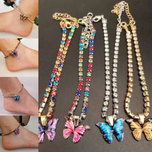 Butterfly Anklet Womens Ankle Charm Silver Foot Chain Anklets UK Blue Bracelet - Picture 1 of 13
