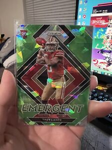 TREY LANCE 2021 Prizm Emergent Green Cracked Ice SSP - 49ERS NINERS Rookie Card