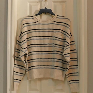 a.n.a Womens Crew Neck Long Sleeve Short Sweater Ribbed Multicolor Strip XL NWT - Picture 1 of 5