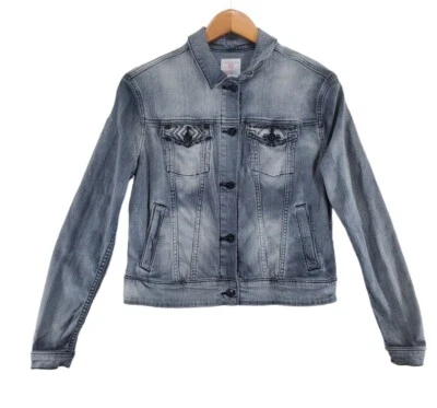 Lularoe Jean Jacket Womens M Denim Gray Stretch Embroidered Floral Fitted - Image 1 of 4