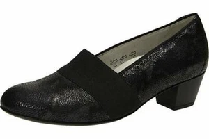 Waldlaufer Hilaria 358505 Low Heel Black Snake Print Leather/Elastic Court Shoes - Picture 1 of 4