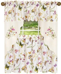 Embellished Cottage Curtains Set (58"x36") BUTTERFLIES & FLOWERS,ENCHANTED,Achim - Picture 1 of 9