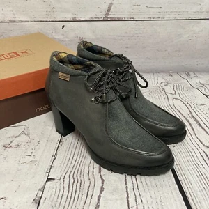 Pikolinos Boots Womens Size 11 42 Gray Connelly W3E-7609c1 Lead Block Heel Tie - Picture 1 of 10