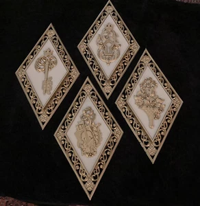 Vintage Set of 4 Diamond Shape Gold Wall Decor Plaques - Dart Ind. #4271 - Picture 1 of 8