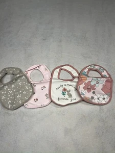 Lot Of 4 Carters Baby Girl Pink & White Bibs NWOT - Picture 1 of 2