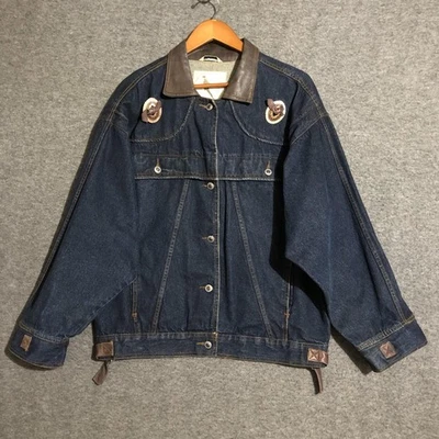 Chaqueta De Colección Inner View by Gitano Para Mujer M Western Denim Cuero Cuello Floral Años 90 Foto 1 de 4