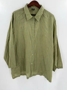 Eileen Fisher Cotton Button Up Tunic Shirt Green Shimmer Coastal Plus Size 3X - Picture 1 of 13