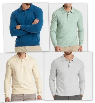 Suéter Polo Suave Ligero Mezcla Algodón Salvia/Crema/Gris Brezo/Azul Goodfellow Foto 1 de 4