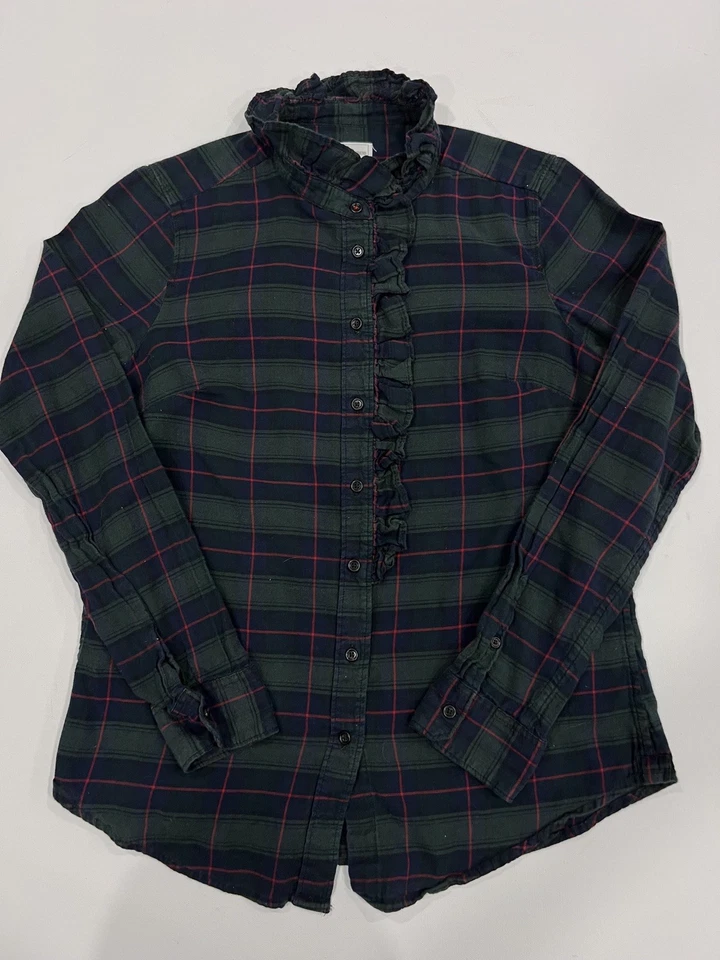 Vintage Feminino Gap Fitted Boyfriend Xadrez Gola de Babado e Detalhe de Botões - Imagem 1 de 4