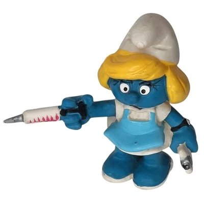 Винтажный 1981 Smurfs медсестра Smurfette Smurf доктор ПВХ фигурка Schleich Peyo уход - Изображение 1 из 4
