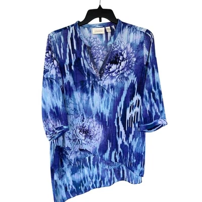 Top 3 azul abstracto Chico's Petite XL lentejuelas asimétricas fluidas Foto 1 de 4