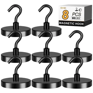 Magnetic Hooks, 80 Lbs Strong Magnetic Hooks for Hanging, Heavy Duty Magnetic Ho - Picture 1 of 12