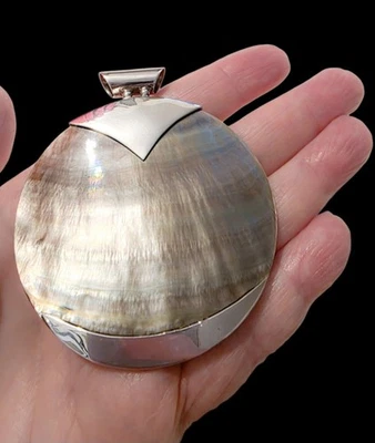 Vintage Large BA Suarti Style Mother of Pearl Abalone Shell 925 Silver Pendant - Image 1 of 2
