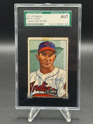 Firmado 1951 Bowman Al Lopez #295 ⚾️ Salón de la fama 🔥 SGC Auténtico Automático Certificado JSA B11565 Foto 1 de 4