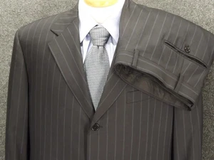 Mabro Italian Mens Suit 46R Blue Pinstripe Silk Super Wool 38x29.5 Pleat Pants - Picture 1 of 18