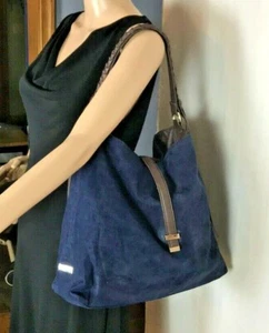 New York & Co. Women's Tote Bag 13.5" x 16.5"  Navy Faux Suede - Picture 1 of 8