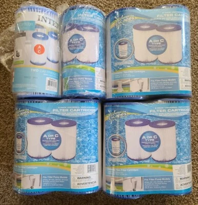 7 Summer Escapes & Intex Type A or C Pool Filter Cartridges, Twin Pack, Lot of 8 - Image 1 of 3