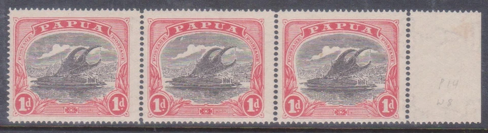 (F232-57) 1916 Papua 1d black & red 3strip of LAKATOI stamps MH (BG)  - image 1 of 1