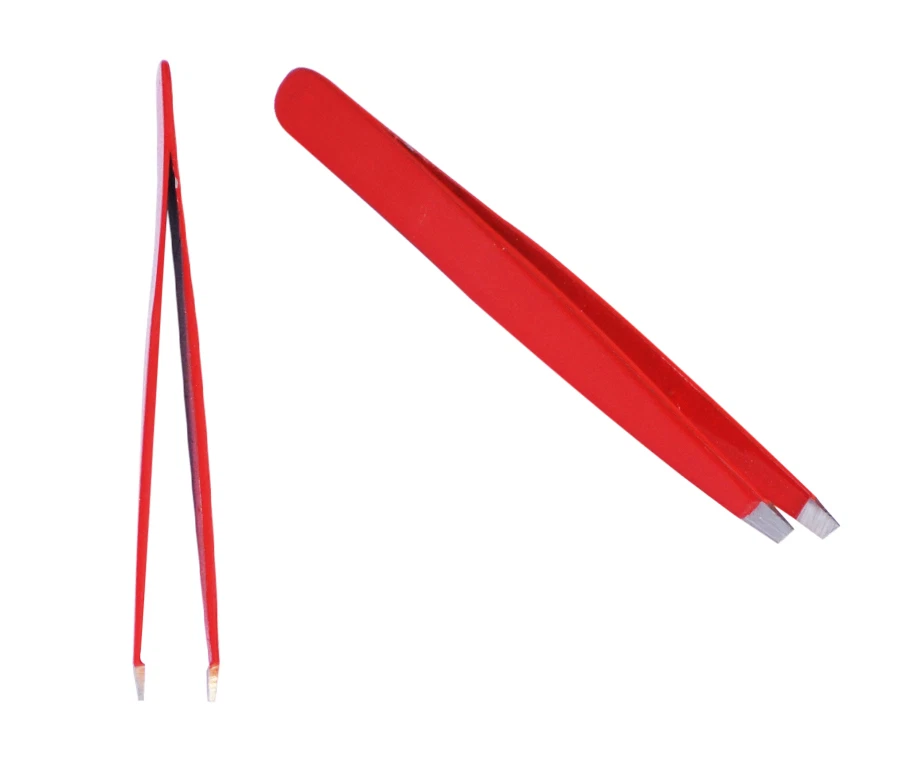 H2GEAR Professional Eyebrow Stainless Steel Tweezer Hair Removal Slanted Tip Beauty Red