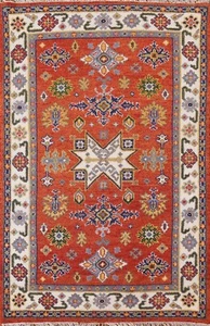 Rust Color Geometric 4x6 Traditional Kazak Area Rug Wool Hand-knotted - Picture 1 of 12